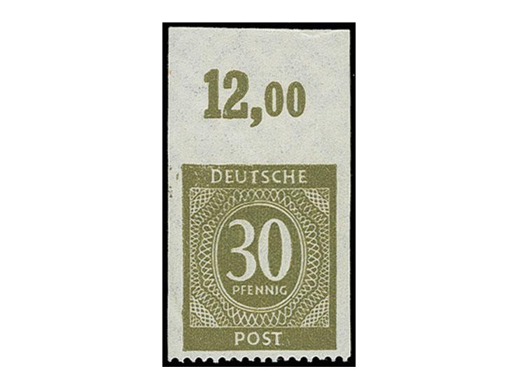 30 Pfg. mit Oberrand, nur unten gezähnt, postfrisch mit kleiner Falzspur im Oberrand, selten, sign. Salomon und Schlegel BPP