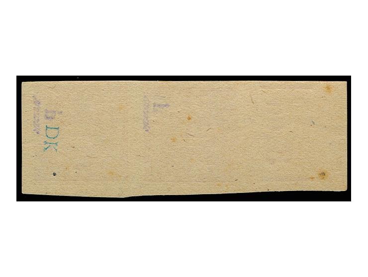 6 Pfg. dunkelpurpur auf weißem Papier, senkrechtes, ungezähntes Oberrandpaar mit Doppeldruck, davon einer kopfstehend, postfr