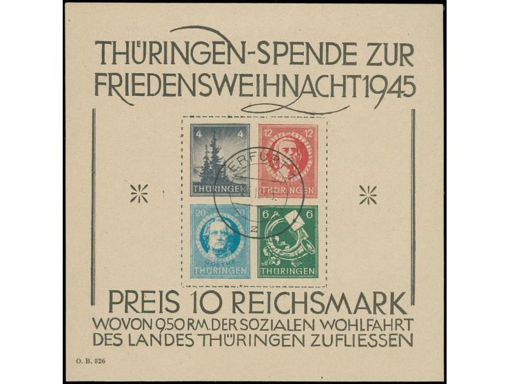 Weihnachts-Block auf grauem Papier, Type I, mit zentrischem Stempel "ERFURT 24.12.45", tadellos, Fotoattest Ströh BPP (Mi. 3.
