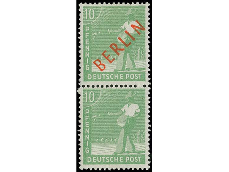 1949, Rotaufdruck 10 Pfg. im senkrechten Paar, untere Marke ohne Aufdruck, postfrisch, sign. Ing. Becker und Fotoattest H.D. 