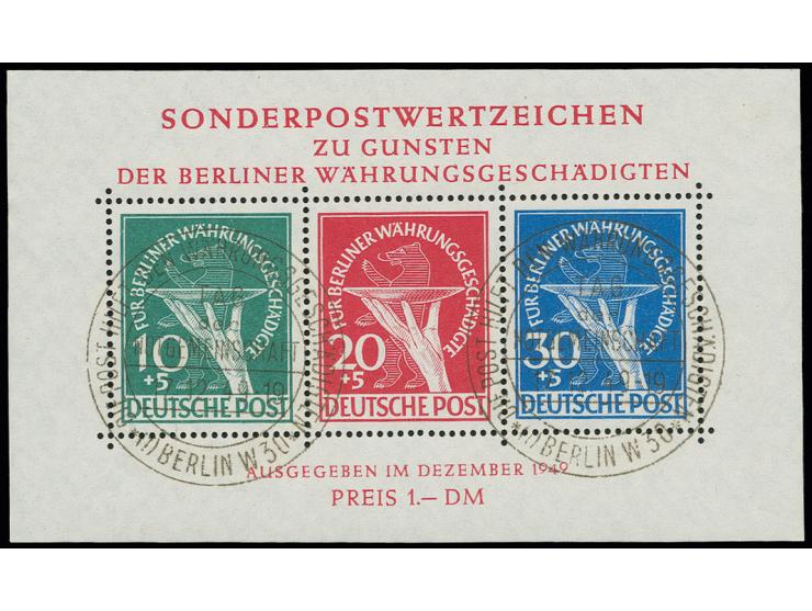 Währungsgeschädigten-Block, mit Ersttagssonderstempel, Fotoattest Schlegel BPP