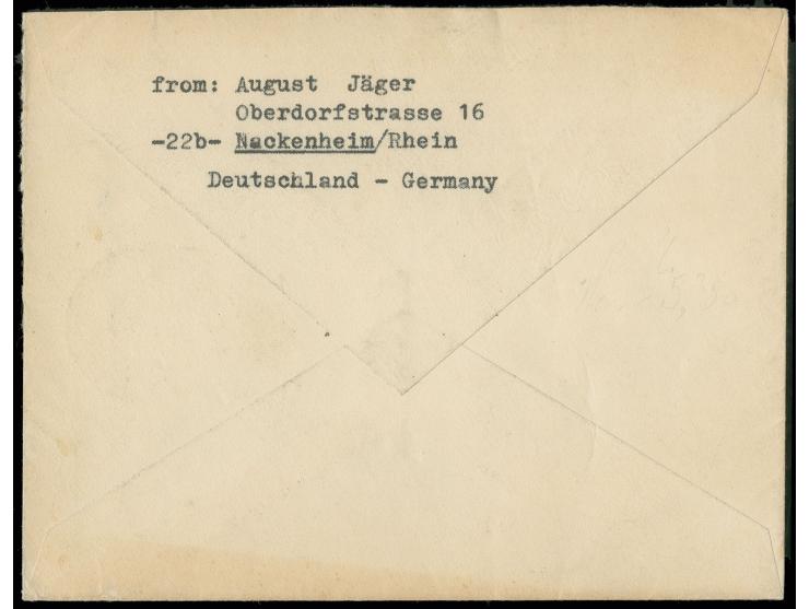 dito, auf Luftpostbrief aus "MÜNCHEN 21.11.50" mit portogerechter Zufrankatur in die USA, Umschlag minimal gebräunt