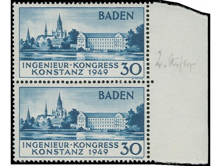Konstanz 30 Pfg., II. Auflage, senkrechtes Paar vom rechten Bogenrand, postfrisch, eine Marke leichte Knitterspur
