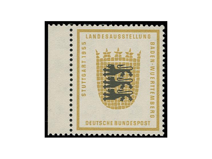 1955, Landesausstellung 10 Pfg., linkes Randstück mit fehlender Wertziffer, postfrisch, Fotoattest Schlegel BPP