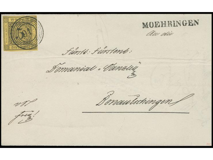 3 Kr. auf orangegelb, voll- bis überrandig mit Teilen von 2 Nachbarmarken, mit klarer Nr. "91" und sauber nebengesetztem L1 "