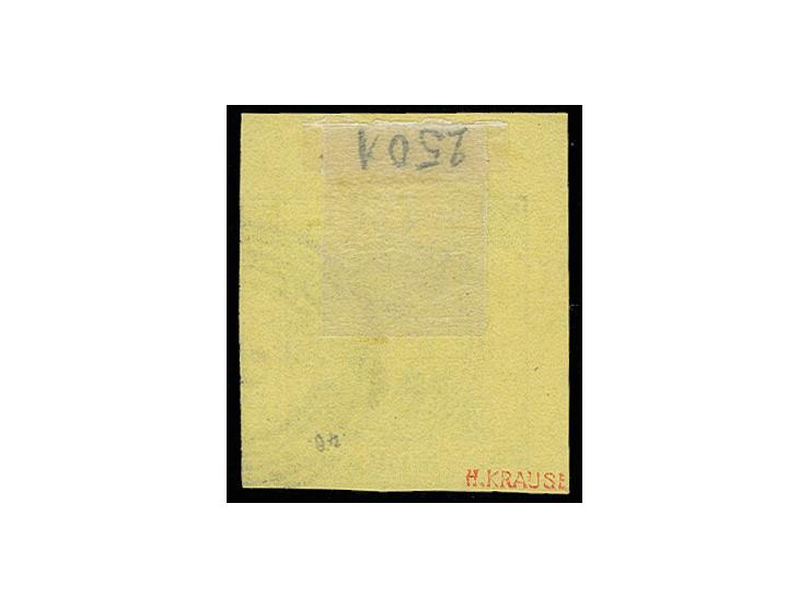 3 Kr. auf gelb, voll- bis überrandige linke obere Bogenecke mit ca. 3/6 mm Bogenrand, sauber gestempelt, Kabinett, sign. H. K