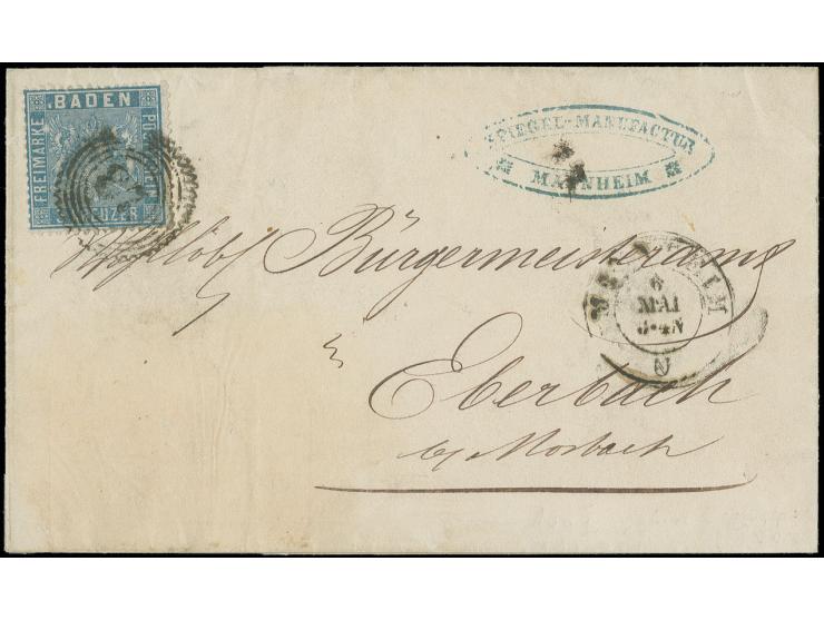 1860, linierter Grund: 3 Kr. preußischblau mit roter Versuchsgummierung (zur Kontrolle gelöst), ein Eckbug unten links, sonst