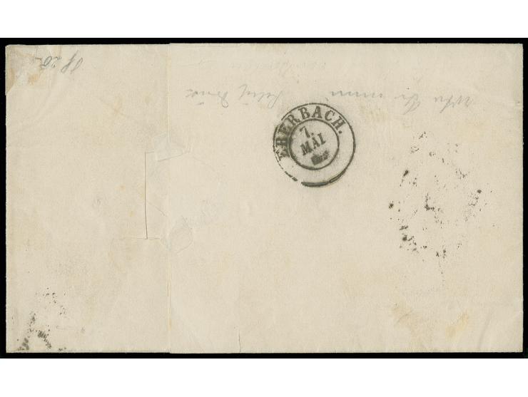1860, linierter Grund: 3 Kr. preußischblau mit roter Versuchsgummierung (zur Kontrolle gelöst), ein Eckbug unten links, sonst