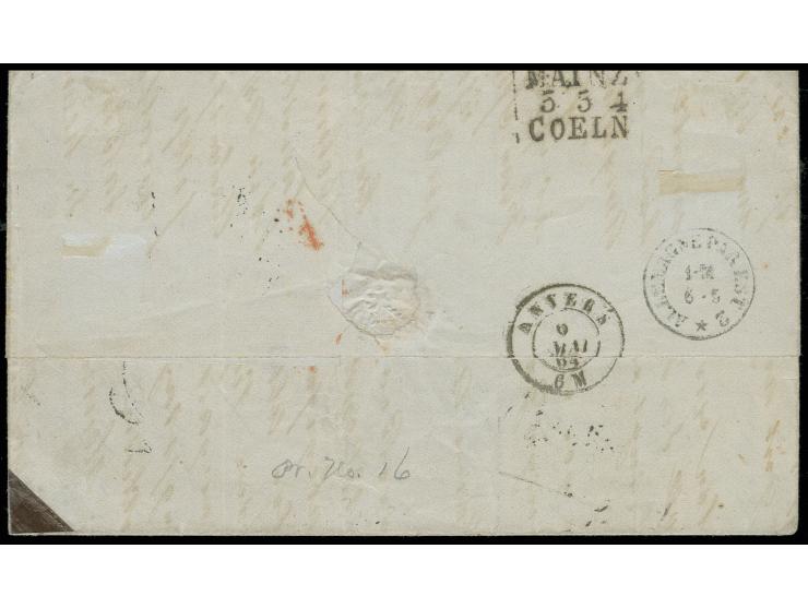6 Kr. preußischblau im waagerechten Paar, farbfrisch und gut gezähnt mit DKr. von Mannheim auf kpl. Faltbrief 1864 über Preuß
