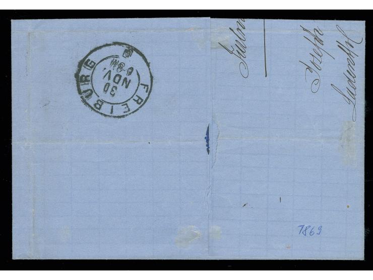 9 Kr. fahlbraun in Mischfrankatur mit 1868, 1 Kr. grün mit jeweils sauber auf- sowie nebengesetztem DKr. "FURTWANGEN 29 NOV."