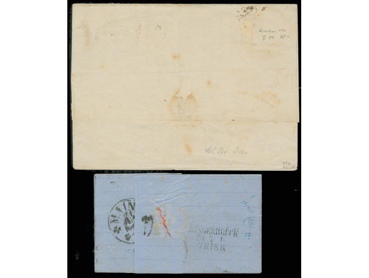 1850, 1 Kr. rosa, voll- bis überrandig mit linkem Bogenrand auf Ortsbrief von München sowie 9 Kr. gelbgrün, breit- bis überra