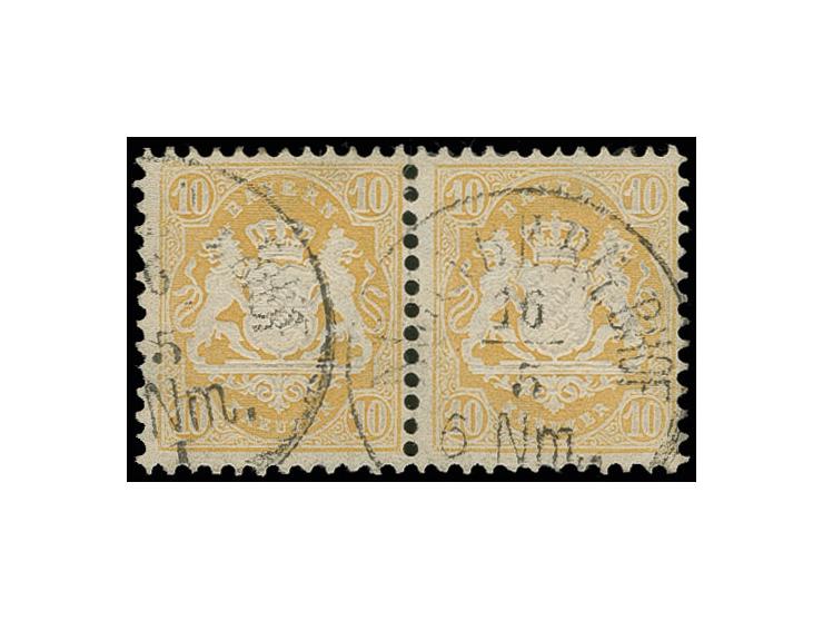 10 Kr. dunkelgelb, waagerechtes Paar mit EKr. "NÜRNBERG BHOF 16/5" tadellos, sign. Pfenninger, Fotoattest Sem BPP