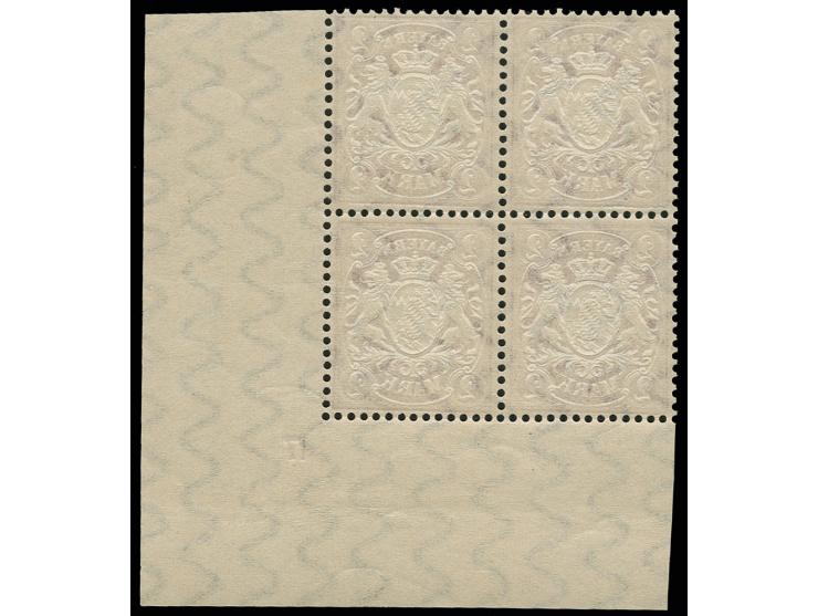 1890, unverausgabte 2 M. mittelbräunlichlila, 4er-Block aus der rechten unteren Bogenecke mit Plattennummer "17", postfrisch,