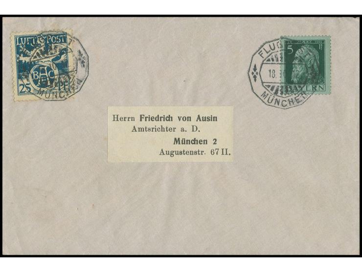 Halbamtliche Flugpost: 1912, 25 Pfg. mit Stempel "MÜNCHEN 18.10.12" auf Brief, Pracht (Mi. 500,-)