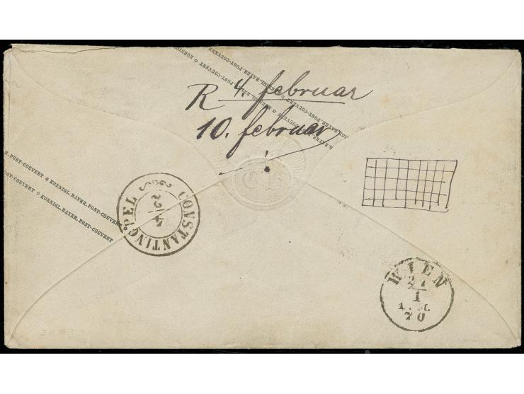 GANZSACHEN, 1869, Umschlag 3 Kr. rosa mit nebengesetztem EKr. "NÜRNBERG BAHNH. 26 JAN 70" als Teilfrankobrief über Wien und T