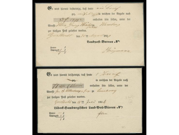 1856/59, Postschein des Landpostbüros in Geesthacht beiden Typen, leicht gefaltet (Hornhues PS6a, 7)