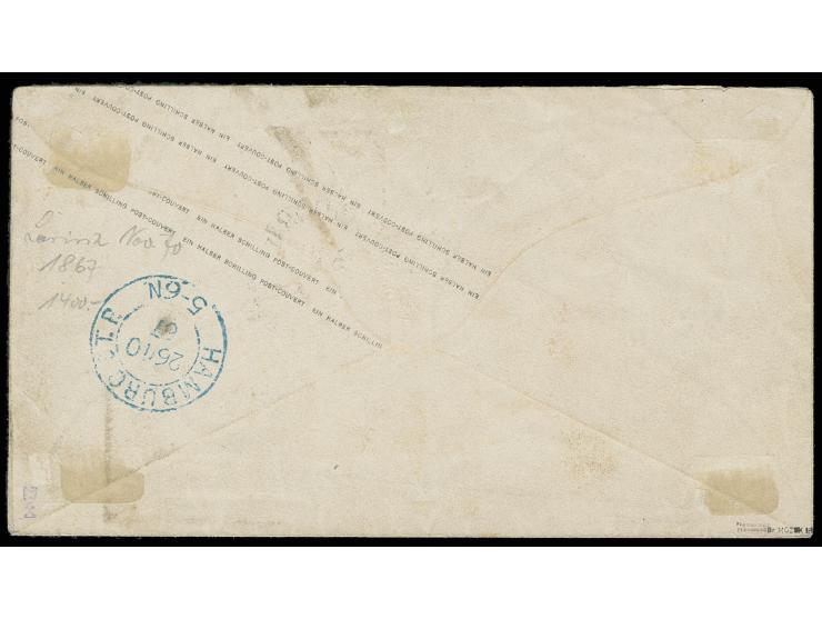 Umschlag ½ Sch. schwarz mit sauber nebengesetztem Ortsstempel "BERGEDORF 26 10 III T" an die bekannte Adresse Kaufmann, Hambu