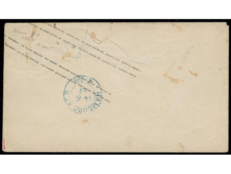 Umschlag ½ Sch. schwarz mit sauber auf dem Wertstempel abgeschlagenem blauem EKr. "KIRCHWERDER 1.../6" nach Hamburg mit rücks