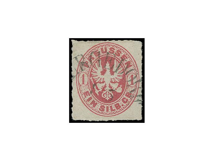 PREUSSEN: Wappen 1 Sgr. karmin mit zentrischem Ortsstempel "BERGEDORF"; geringe Unzulänglichkeiten hier ohne große Bedeutung;