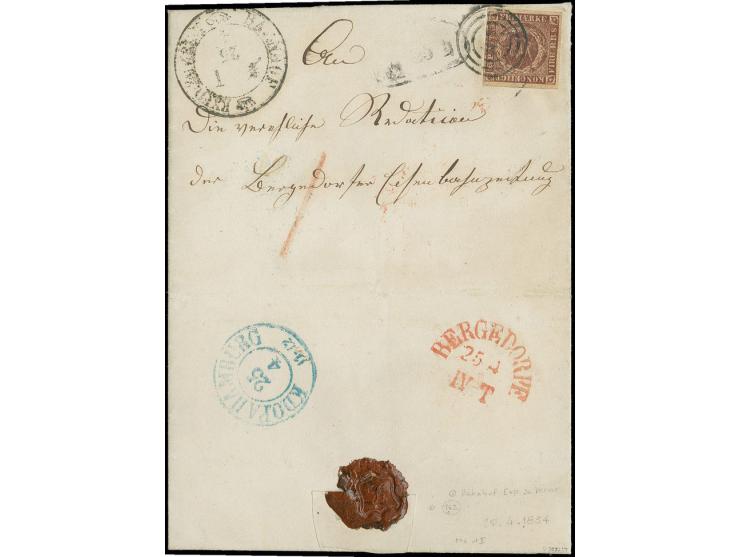"162" auf Dänemark Nr. 1, voll- bis breitrandig mit nebengesetztem DKr. "BAHNHOF EXPED. WRIST 25/4" (1854) und schwach abgesc