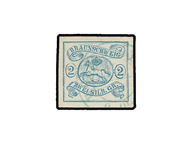 2 Sgr. blau, allseits sehr breitrandig und farbfrisch mit leicht aufgesetztem DKr. von Wolfenbüttel, Kabinett, sign. HK