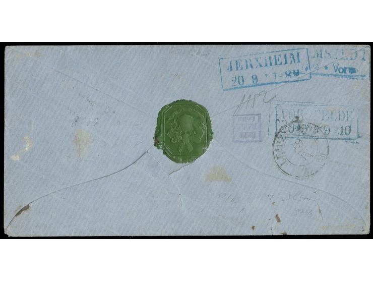 1857, ¼ Ggr. graubraun mit klarem Ra2 "VORSFELDE 20/9 * 9-10" in Mischfrankatur mit Sachsen 1855 Johann 3 Ngr. auf mattgelb, 