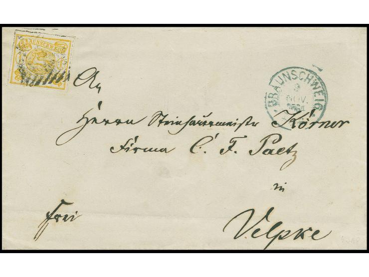 1 Sgr. gelb, linienförmig durchstochen 12, sehr schönes farbfrisches Stück mit allseits tadellosem Durchstich (rechts Scheren