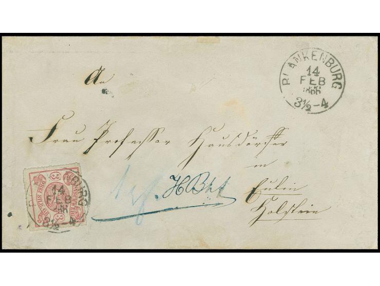 3 Sgr. rosa mit allseits vollständigem Durchstich, mit sauber auf- sowie zusätzlich nebengesetztem EKr. "BLANKENBURG 14 FEB 1