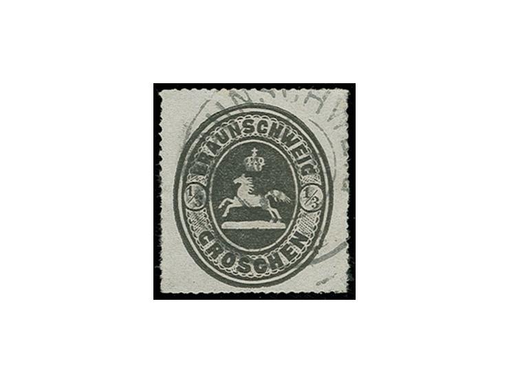 ½ Gr. schwarz, einwandfrei durchstochen mit leicht aufgesetztem DKr. von Braunschweig, Kabinett, sign. W. Engel BPP (Mi. 480,