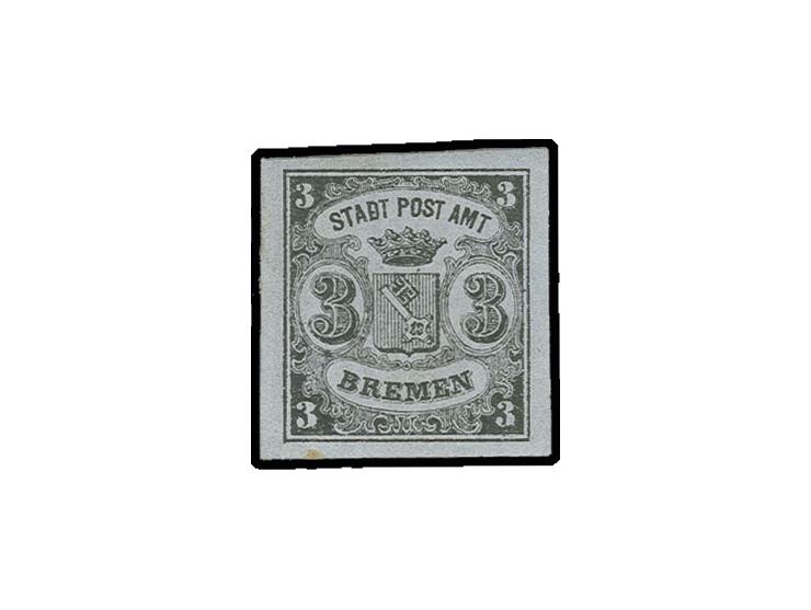 1855, 3 Gr. auf blaugrau, senkrecht gestreiftes Papier, ungebraucht, Sperati-Fälschung, gute Erhaltung, mit Bleistiftsignatur