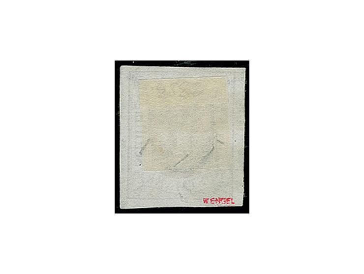 1 Sch. braun, allseits breitrandig, sauber entwertet durch Schmetterlingsstempel, selten, Kabinett, sign. W. Engel mit Befund