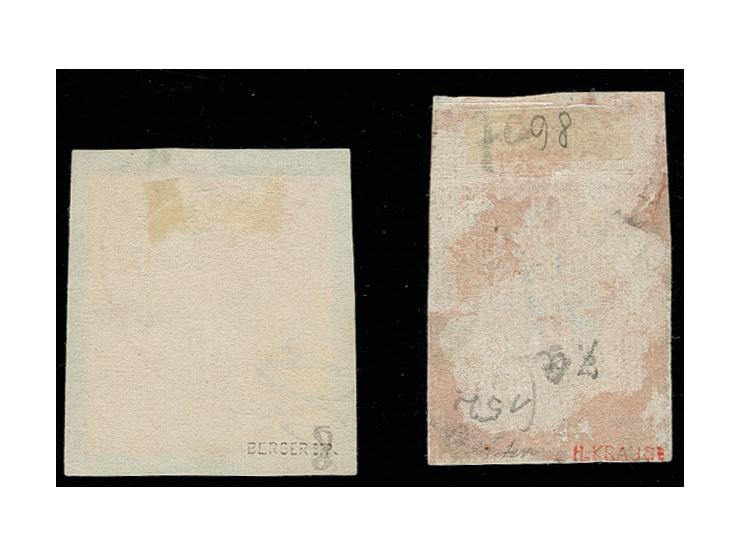 1855/57, 1/10 Th. eng genetzt, oranges Netzwerk, voll- bis breitrandiges Oberrandstück mit Reihenzähler "2", im Rand unauffäl