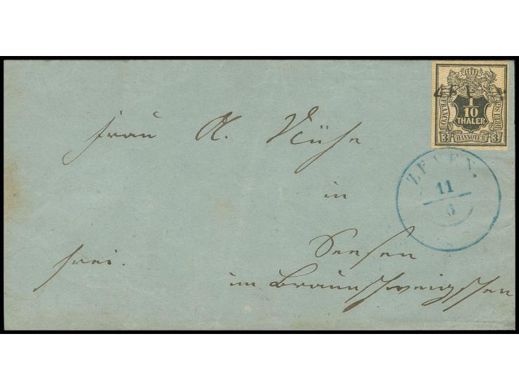 1/10 Th., Netzwerk orange, voll- bis meist breitrandig mit L1 "ZEVEN" und übergehend nebengesetztem blauem DKr. "ZEVEN 11/6" 