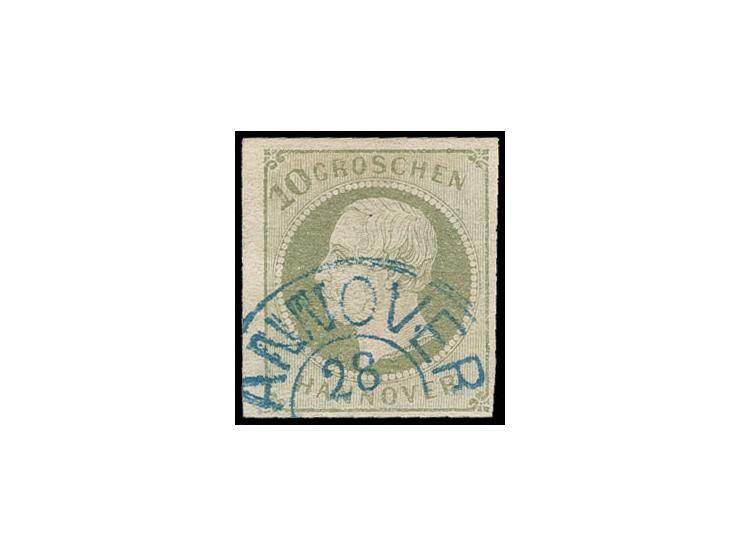 10 Gr. dunkelgrünlicholiv, voll- bis sehr breitrandig mit sauberem DKr. von Hannover, Kabinett, mehrfach sign. und Fotoattest
