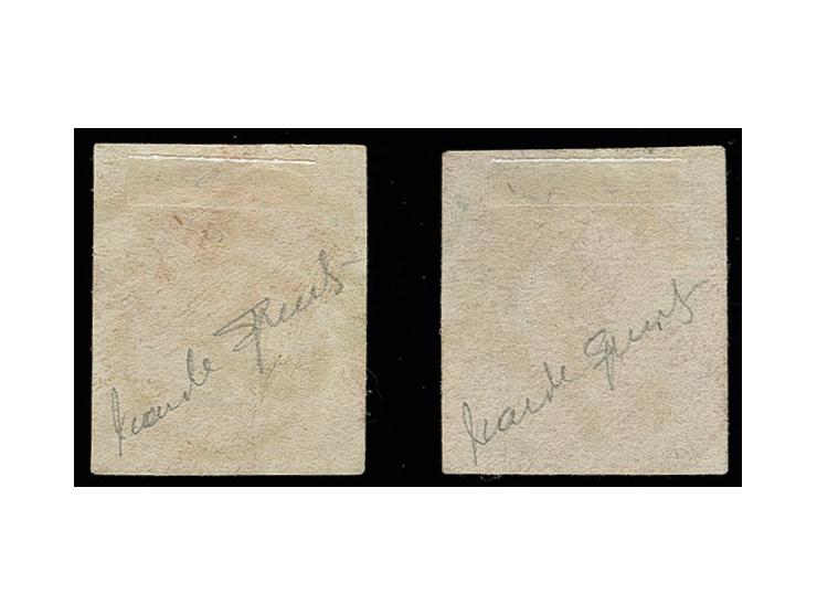 10 Gr. dunkelgrünlicholiv, sauber gestempelte Sperati-Fälschungen, Type A und B, gute Erhaltung, mit Bleistiftsignatur