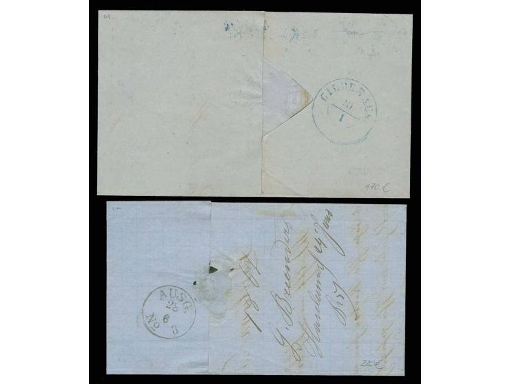 STEMPEL: "EMDEN/HANNOVER", Bahnpost-L3 auf Preußen 1 Sgr. rosa auf Briefhülle mit nebengesetztem Stations-L1 "LINGEN" nach Gi