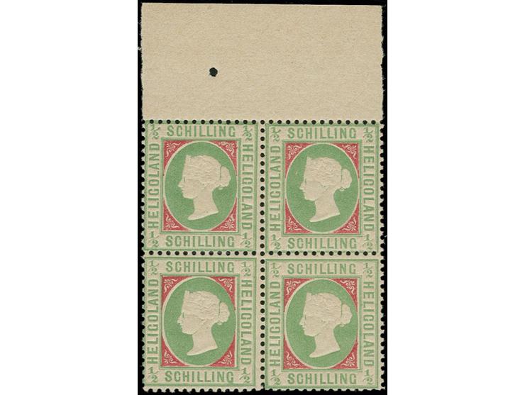 ½ Sch. lebhaftbläulichgrün/karmin auf Leinenpapier im Oberrand-4er-Block, postfrisch, Kabinett, sign. Kosack