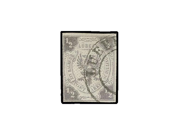 1859/62, Wappenausgabe mit Wz. ½ Sch. dunkelviolettgrau, sehr schön farbfrisch und voll- bis meist breitrandig, sauber entwer
