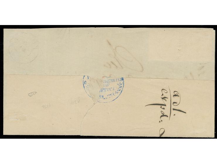 1864, durchstochene Ausgabe 4/4 S. graurot im senkrechten Paar, rechts oben etwas Scherenschnitt, sonst einwandfrei durchstoc