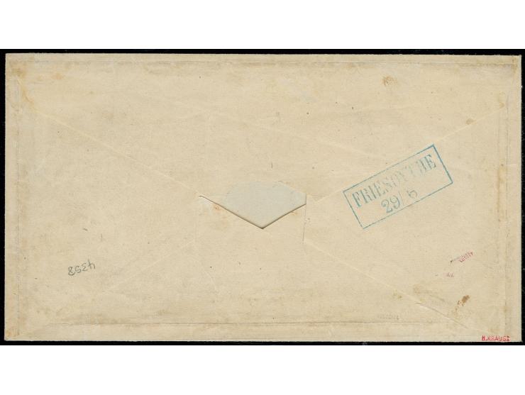 2 Gr. auf mattrötlichkarmin, allseits besonders breitrandig und farbfrisch, mit 2mal leicht aufgesetztem Ra2 "CLOPPENBURG 28/
