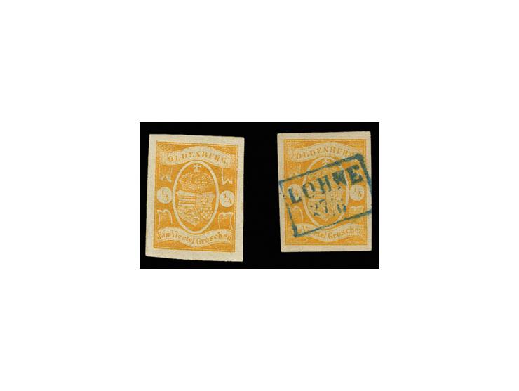 1861, ¼ Gr. orange, ungebraucht bzw. sauber mit Ra2 "LOHNE 27/6" gestempelt, als Sperati-Fälschungen in Type A und B, gute Er