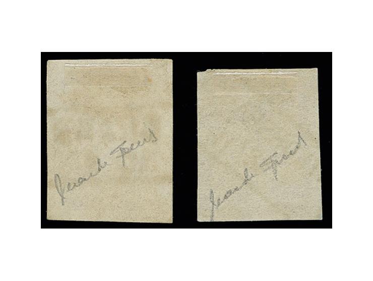 ½ Gr. braunorange, mit Ra2 "BRAKE 10 4" bzw. "WILDESHAUSEN 18/11", als Sperati-Fälschungen in Type A und B, gute Erhaltung, m