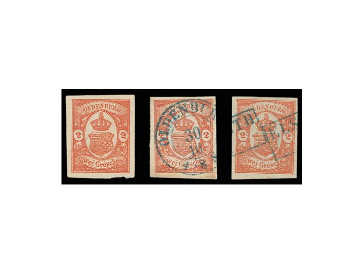 2 Gr. rotorange, Sperati-Fälschungen Type A-C, A ohne Gummi, die anderen gestempelt, gute Erhaltung, mit Bleistiftsignatur