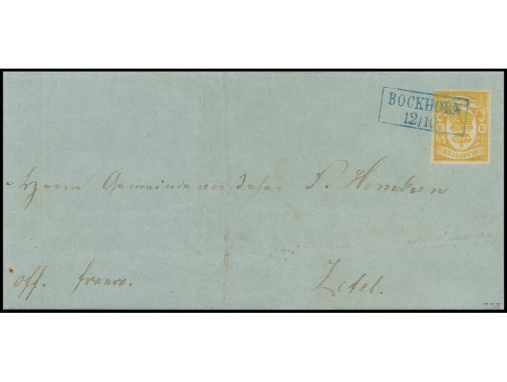 3 Gr. zitrongelb, sehr schöne tiefe Farbe und voll- bis meist breitrandig geschnitten mit klarem Ra2 "BOCKHORN 12/10" auf etw