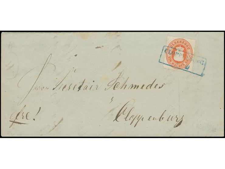 ½ Gr. orange, farbfrisch und gut durchstochen mit sauberem Ra2 "CLOPPENBURG 9/10" (1863) auf Ortsbrief, sign. H. Krause und C