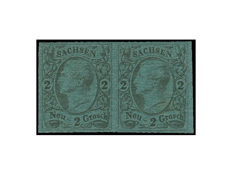 1855/63, 2 Ngr. auf blau im waagerechten Paar, voll- bis breitrandig, postfrisch
