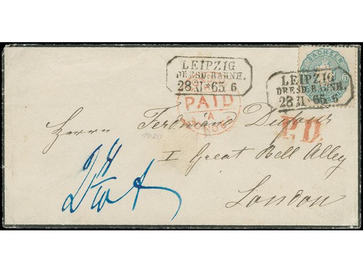 5 Ngr. graublau auf Trauerbrief von "LEIPZIG 28 XI 65" nach London, sign. Rismondo BPP
