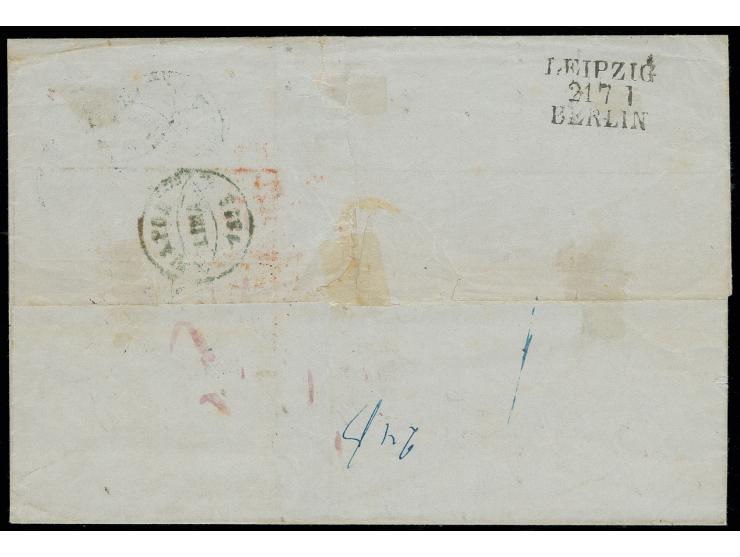 1855, "LICHTENSTEIN 20 JUL 22" klar auf mit 27 Ngr. bar bezahlter Faltbriefhülle via London, dann mit der West India Mail nac