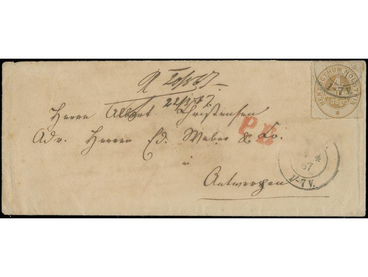 4 Sch. braunocker mit EKr. von Kiel auf kleinem Kuvert nach Antwerpen mit rückseitigem Ankunftsstempel, Marke mit minimalen K