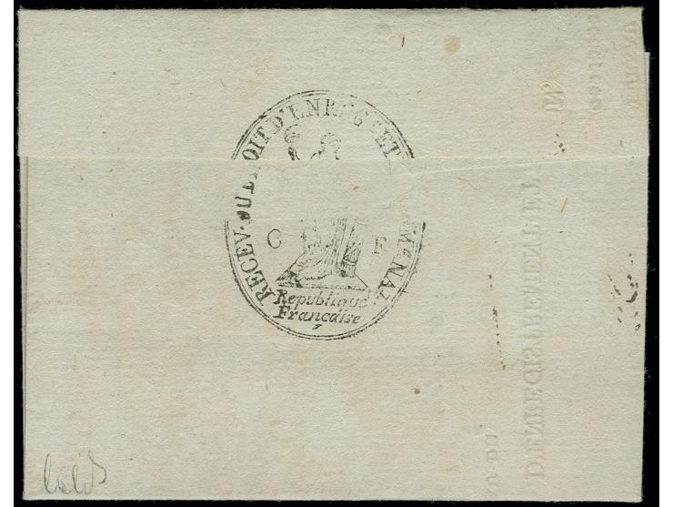 1797, "100 / ALZEY", klarer blauer L2 auf Faltbrief (16.2.1797) nach Mainz, aktenfrische Erhaltung